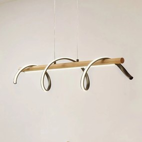 Lindby lampada LED a sospensione Spiraali, nero, legno, lunghezza 95 cm Spiraali, Nero, Soggiorno / Sala da pranzo, Alluminio, Campagna / Rustiche