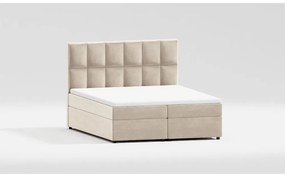 Letto matrimoniale imbottito bianco crema con spazio contenitivo 140x200 cm Flip - Ropez