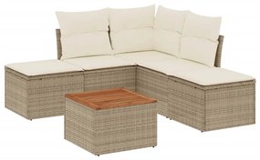 Set Divano da Giardino 6 pz con Cuscini Beige in Polyrattan