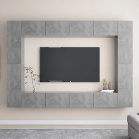 Set Di Mobili Porta Tv 8 Pz Grigio Cemento İn Legno Multistrato /