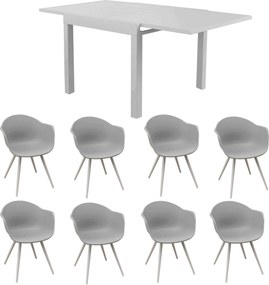 JERRI - set tavolo in alluminio cm 90/180 x 90 x 75 h con 8 Poltrone Dynamo