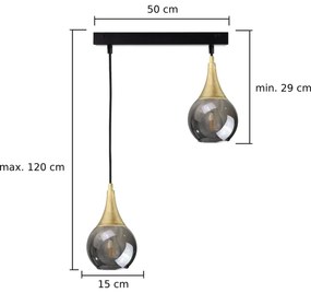 Lampadario a sospensione con filo LACRIMA SMOKY 2xE27/60W/230V