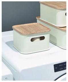 Scatola portaoggetti bianca con coperchio in legno di paulownia con manico, 21,3 x 21,3 cm Eco - iDesign