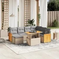 Set Divano da Giardino 8 pz con Cuscini Beige in Polyrattan 3274076