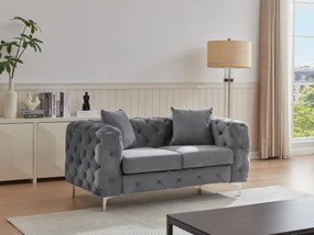 Divano 2 posti Chesterfield in Velluto Antracite - EDWINA