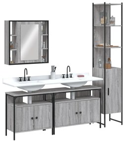 Set mobili da bagno 4 pz grigio sonoma in legno multistrato