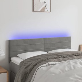 Testiera A Led Grigio Chiaro 144x5x78/88 Cm İn Velluto /