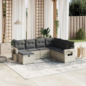 Set divani da giardino 7pz con cuscini grigio chiaro polyrattan