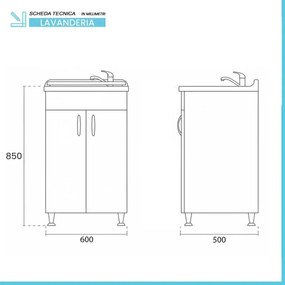 Mobile lavatoio 60 x 50 in legno nobilitato con asse e kit di scarico incluso Fedra