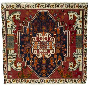 Shiraz Tappeto 70 x 60 Rosso (Iran) Annodato A Mano
