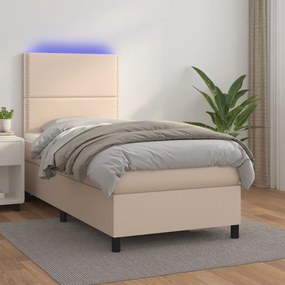 Giroletto Molle Materasso E Led Cappuccino 90x200 Cm Similpelle /