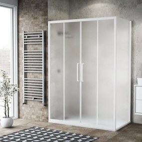 Box doccia con ingresso frontale scorrevole L 140 x H 195 cm, in vetro smerigliato SP. 6 mm, profilo bianco spazzolato Record