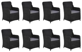 Set da pranzo da giardino 9 pz in polyrattan nero