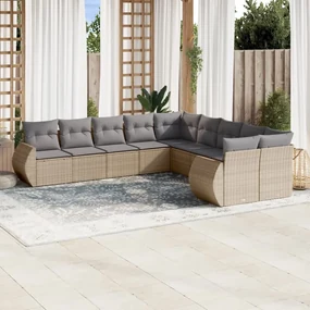 Set divano da giardino 10 pz con cuscini beige in polyrattan
