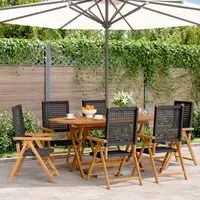 Sedie Giardino Reclinabili 6pz Nere Polyrattan e Legno Massello 3214521