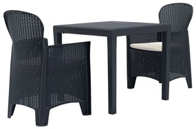 Set Da Bistrò 3 Pz İn Plastica Stile Rattan Antracite /