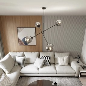 Lampadario a Sospensione in Acciaio e Vetro LINEAR 4 Nero 4xE14 Colore delle Sfere Grafite