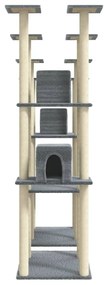 Albero per gatti con tiragraffi in sisal grigio chiaro 174 cm