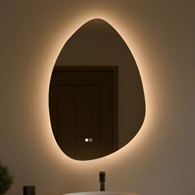 Specchio irregolare con illuminazione, 64×94 cm, bicolore, interruttore touch, tappetino riscaldante