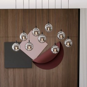 Lampadario a Sospensione in Acciaio e Vetro COSMO 9 Nero 9xE14 Colore delle Sfere Grafite