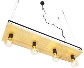 Lampada a sospensione intelligente nera con legno 4 luci incl. Wifi G95 - Shelf