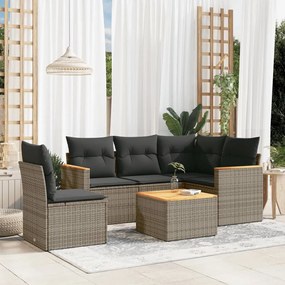 Set divano da giardino 6 pz con cuscini grigio in polyrattan