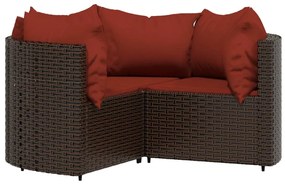 Set mobili da giardino 4 pz con cuscini in polyrattan marrone