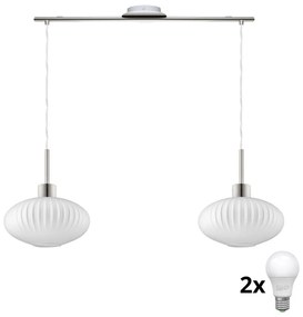 Lampadario LED a cavo HARMA 2xE27/60W/230V cromo opaco/bianco