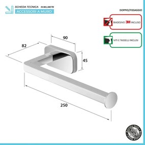 Porta salviette a muro 25 cm in acciaio inox con doppio fissaggio
