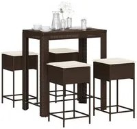 Set Bar da Giardino 5 pz con Cuscini in Polyrattan Marrone 3261452