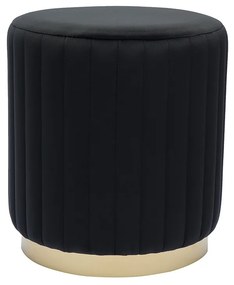 Pouf rotondo in velluto nero e metallo dorato D40 cm DONA