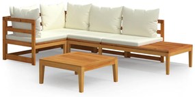 Set divani giardino 4 pz cuscini bianco crema in legno d&#039;acacia