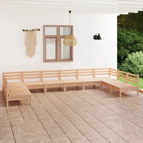 Set Salotto da Giardino 10 pz in Legno Massello di Pino