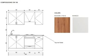 Cucina Lineare 195 Cm Bianca Con Top Antracite Mod. Silvia
