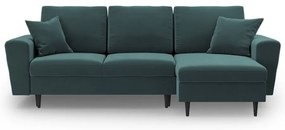 Divano angolare color petrolio allungabile e con contenitore con rivestimento in velluto Kyoto – Cosmopolitan Design