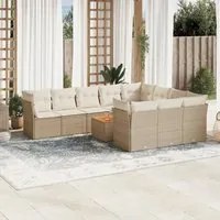 Set Divani da Giardino 11 pz con Cuscini Beige in Polyrattan 3223839