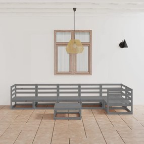 Set divani da giardino 7 pz grigio in legno massello di pino