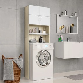 Mobile Per Lavatrice Bianco E Rovere Sonoma 64x25,5x190 Cm /