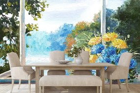 Carta da parati – Bouquet primaverile alla finestra