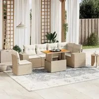 Set Divani da Giardino 7 pz con Cuscini Beige in Polyrattan 3272661