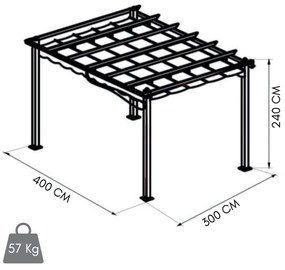 Pergola 3x4 da Giardino Esterno con Telo in Poliestere 180 g/mq Ecrù Scorrevole, Struttura in Acciaio - 300x400