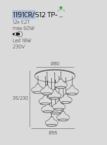 Sospensione cromo 12 luci tonda vetri (6 x piccolo ru + 6 x piccolo...