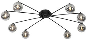 Plafoniera moderna nera 8 luci vetro fumé - ATHENAS