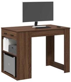 Scrivania Con Cassetto Ripiano Rovere Marrone Legno Multistrato /