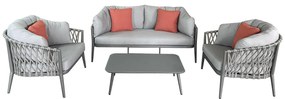BACHATA - salotto con struttura in alluminio verniciato taupe o bianca, rivestimento in corda in pvc
