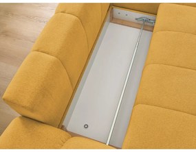 Divano angolare color senape allungabile e con contenitore (penisola a destra/chaise lounge) con rivestimento in ciniglia Everest – Bobochic Paris