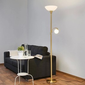 Lampada da terra Lindby Elaina, lampada lettura, color ottone, 183 cm E27 Elaina, Ottone / Oro, Soggiorno / Sala da pranzo, Metallo, Moderno, Lampada da terra