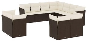 Set divani da giardino 11 pz con cuscini polyrattan marrone