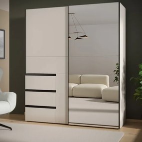 Armadio Guardaroba Scorrevole Con Specchio 170x60x200 Cm 3 Cassetti Winn Sabbia