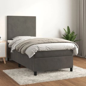 Giroletto A Molle Con Materasso Grigio Scuro 90x190 Cm Velluto /